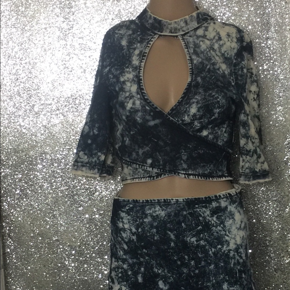 Two piece jean skirt set
